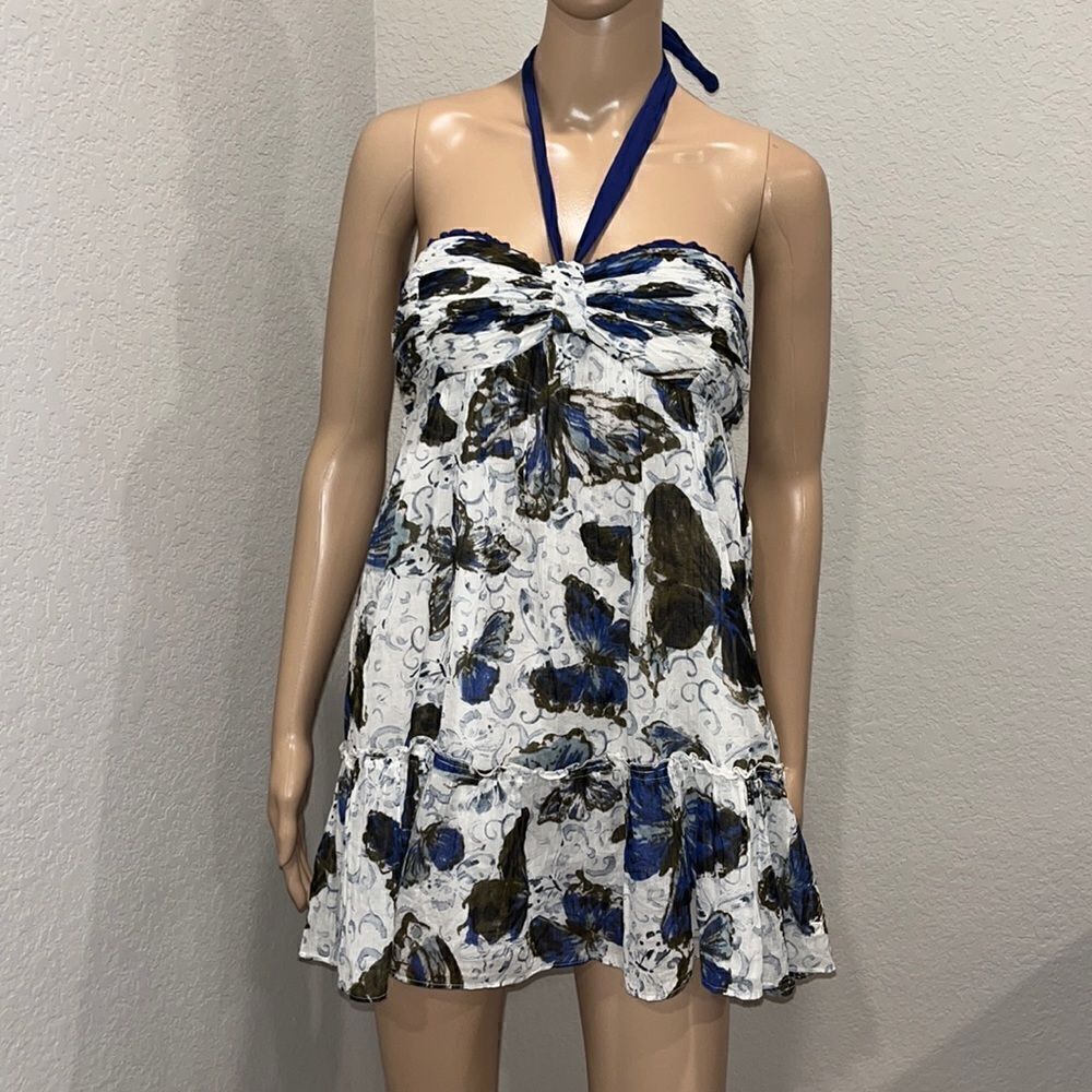Nwt Abercrombie & Fitch blue butterfly print halter mini dress.
